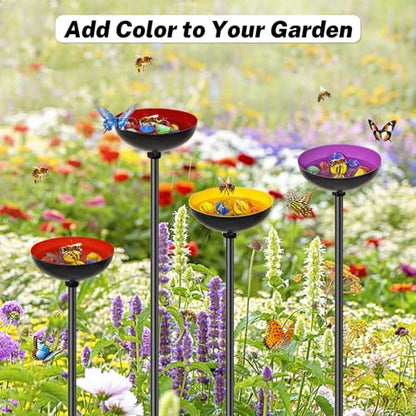 4 Pack Metal Bee Butterfly Watering Station for Garden | With Glass Marbles, Ellipse Design,Bee Butterfly Feeder for Outdoor Yard Patio Decor,Yellow Purple Red Orange - style: 4pcs Yellow Purple Red Orange