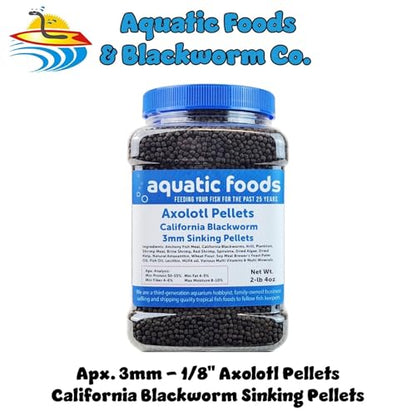 Axolotl Blackworm Pellets. 3mm-1/8 Sinking California Blackworm Medium Pellets for Medium/Large Axolotl, Frogs, Shrimp, Salamanders, Newts, Snails…2-lbs 4oz Jar - size: 2.25 Pound (Pack of 1)