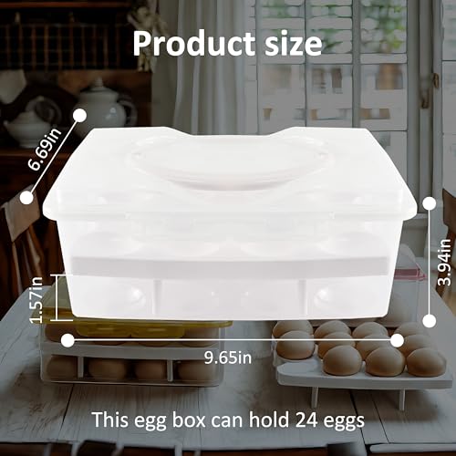 Ortable Large Capacity Double-layers Egg Storage Container Holds 24 Eggs Shatter-proof Non-slip Eggs Holder with Handle (White) - color: White