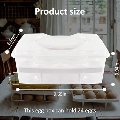 Ortable Large Capacity Double-layers Egg Storage Container Holds 24 Eggs Shatter-proof Non-slip Eggs Holder with Handle (White) - color: White