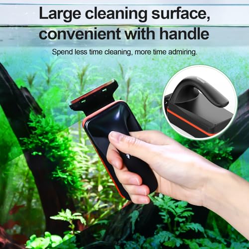 hygger Magnetic Aquarium Fish Tank Glass Cleaner,Detachable Dual-Blades Brush Tool with Floating Scrubber, Double Side Magnetic Scraper for 0.2-0.4 Inch Thick Glass Aquariums Tank (M) | fish tank accessories - size: M