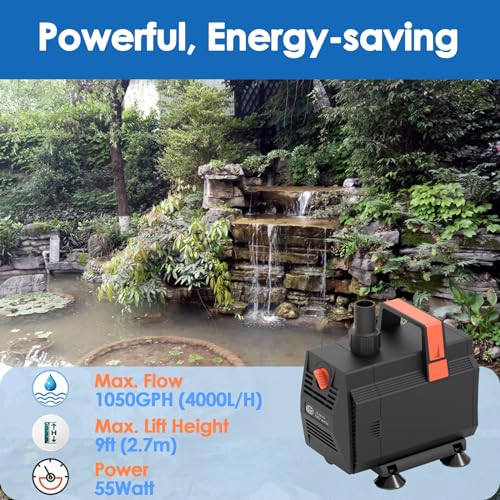 AquaMiracle 1050GPH Submersible Water Pump Pond Pump(4000L/H, 55W), Water Fountain Pump Aquarium Water Pump with Flow Control for Fish Tank, Waterfall, Statuary, Filtration, Water feature, Hydroponics - style: WP1050 (1050GPH)