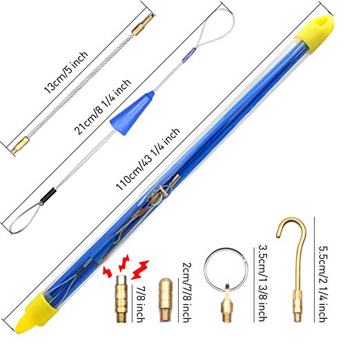 50' Fiberglass Cable Wire Running Rod Coaxial Electrical Connectable Fish Tape Pull Kit With Hook And Hole Kit In Transparent Tube, Blue - color: blue