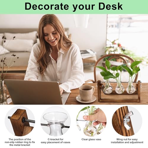 YIBOT Propagation Stations,Plant Terrarium with Wooden Stand-3 Glass Vases | Unique Gardening Birthday Gifts for Women Mom Plant Lovers, Indoor Hydroponics Plants Home Office Garden Desk Decor - size: 3Vase-B