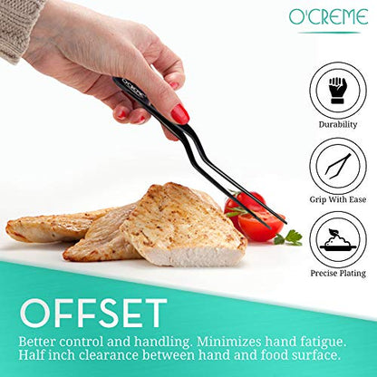 O'Creme Offset Tweezer Tongs Stainless Steel Kitchen Precision 8 Inch | Purple-handled culinary tweezers ideal for plating, garnishing, and delicate food presentation tasks. - color: Purple, size: 8" Offset
