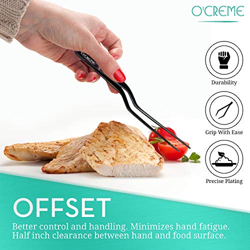 O'Creme 8 Inch Stainless Steel Precision Kitchen Culinary Offset Tweezer Tongs | Precision culinary tool ideal for plating, garnishing, and delicate kitchen tasks. Sleek, professional-grade design. - color: Silver, size: 8" Offset