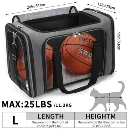 Soft-Sided Cat/Dog/Pet Carrier, Collapsible Pets Travel Carriers | For Big Cats/Small Dogs with Shoulder Strap & Removable Mat, Mesh Puppy Carry Bag,Up to 25 Lbs,TSA Airline Approved-Dark Grey - color: Dark Grey, size: 20"L x 13"W x 13"H
