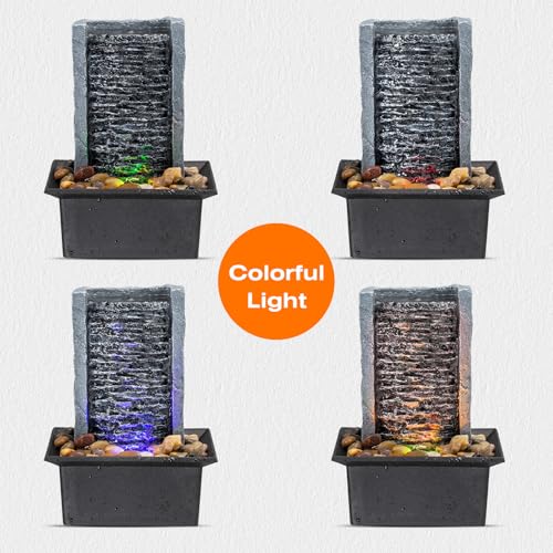 Tabletop Fountain Indoor Waterfall Rock Fountain LED-Lights Water Feature Waterfall for Modern Home and Office Indoor Decoration