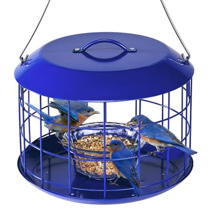 Kingsyard Bluebird Feeders for Outdoors Hanging | Metal Cage Bird Feeder with Tray, Squirrel Proof, for Small wildbirds, Weatherproof, Easy to Refill and Clean, Blue - color: Blue