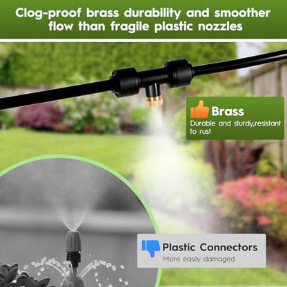 100FT Misting Cooling System for Patio & Garden - Brass Nozzles, UV-Resistant Tubing, DIY Installation - Water-Saving Backyard Mister for Outdoors, Greenhouse, Trampoline, Pool, BBQ Parties - size: 100FT