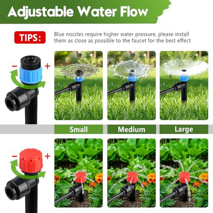 110FT Drip Irrigation System for Garden, Quick-Connect Automatic Garden Watering System with 1/2" & 1/4" Tubing and Accessories - Adjustable Sprinklers Kit for Greenhouse, Yard, Lawn, Raised Bed - size: 110FT（17FT 1/2" Main Line +93FT 1/4" Tube）