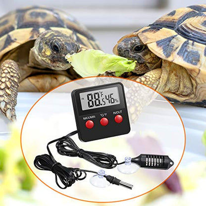 Weewooday 4 Pcs Reptile Thermometer and Humidity Gauge Reptile Terrarium Thermometer Hygrometer with Probes Indoor Outdoor Digital Pet Temperature and Hygrometer Gauge for Pet Keeping
