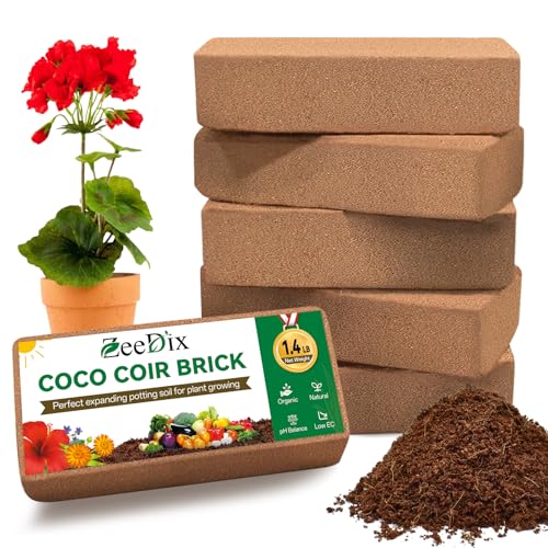 6 Pcs Coco Coir Brick for Plants, 100% Organic Coconut Coir Bricks with Low EC and pH Balance, Compressed Coconut Husk Bricks for Gardening, Planting, Organic Potting Soil, High Water Retention - size: 6pcs