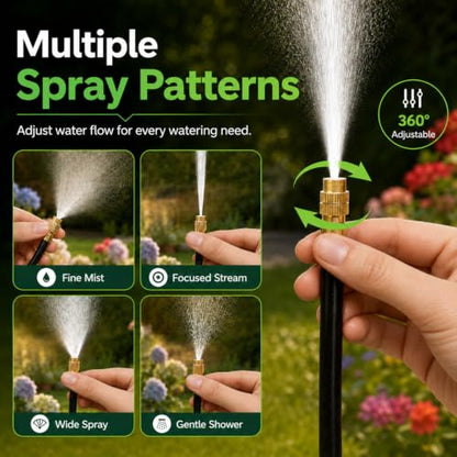 12-Pack 7.8" Drip Irrigation Parts, 360° Adjustable Brass Misting Nozzles with Pneumatic Quick Connect Tee Connectors, Replacement Upgrade Accessories Kit for 1/4" Garden Bed Watering System - size: 7.8inch