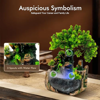 Gdrasuya10 Atomizing Rockery Water Fountain Desktop Chinese Fengshui LED Lamp Waterfall Water Sound Indoor Office Home - color: Style 3