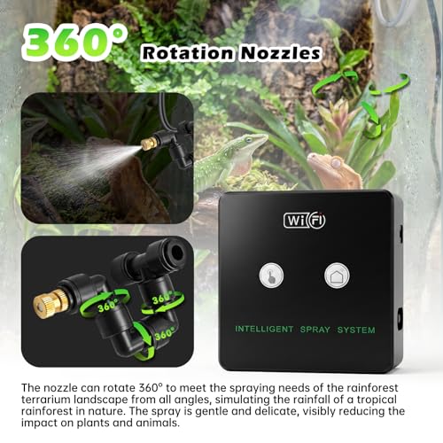Smart Reptile Mister Automatic Mister System for Reptile Tank APP WiFi Remote Control Reptile Humidifier Fogger for Aquarium Terrariums with 360°Adjustable Misting Nozzles for Frog Lizard Amphibians