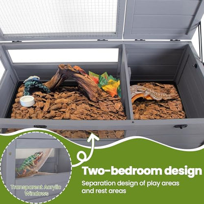 Agitree Premium Reptile Habitat Enclosure, Light Gray | For Tortoises, and Lizards, Adjustable Lighting, 360° Wheels, Easy-Clean Design, Secure Ventilation