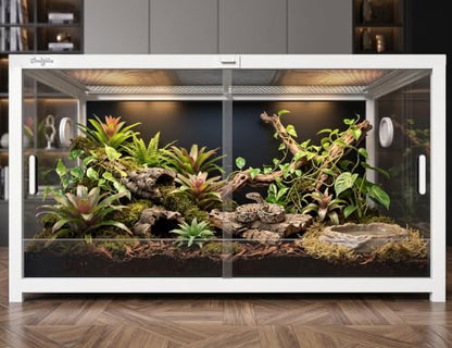 68 Gallon Reptile Tank, Snake Tank Reptile Enclosure Front Sliding Door | Stackable ventilation 68 Gallon ball python enclosure anti-escape locks and no-fingerprint handles humidify misting tubes - color: White, size: 68 Gallon