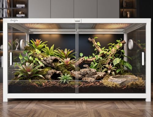 68 Gallon Reptile Tank, Snake Tank Reptile Enclosure Front Sliding Door | Stackable ventilation 68 Gallon ball python enclosure anti-escape locks and no-fingerprint handles humidify misting tubes - color: White, size: 68 Gallon