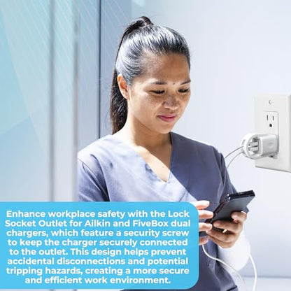 Charger Lock for Ailkin Dual, FiveBox Chargers Anti-Theft & Tug-ProofChild-Safe Charger Lock System A Safety Device to Lock Your Charger to Wall Plate via Security Screw. Made in USA