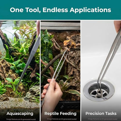 1 Pc 18.5 Inch Extra Long Curved Stainless Steel Aquarium Tweezers - Feeding Tongs for Fish Tank, Terrarium, Aquascaping, Reptile Snake (Silver)