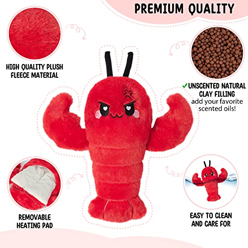 Crustacean Microwavable Unscented Heating Pad for Women - Warm Cozy Plush Heatable Stuffed Toy Animal - Hot and Cold Heat Bag Gift for Women and Girls Red - style: Angry Crustacean