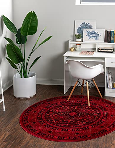Unique Loom Tekke Collection Area Rug - Sheibani (3' 3" Round, Red/ Black) - size: 3'1" (Round)