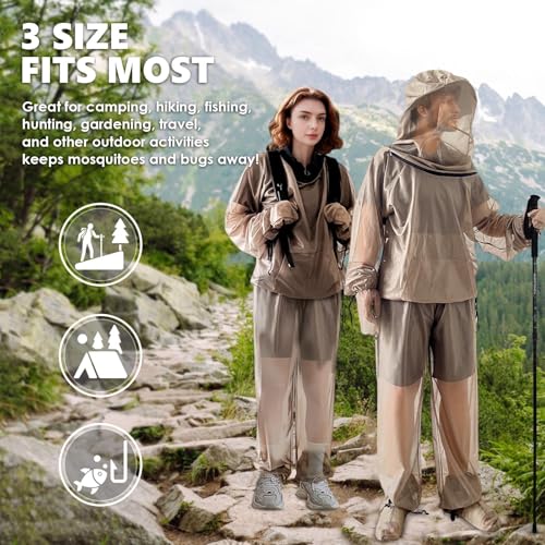 IC ICLOVER 4-Piece Mosquito Jacket Large/X-Large+16inch Animal Handling Gloves, Bug Jacket with Hood, Mosquito Net Suits for Gardening Fishing，Anti-bite Dog Cat Bird Reptile Control Protection