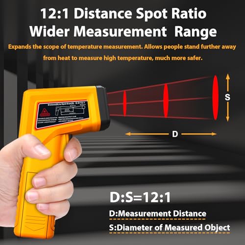 FKM Infrared Thermometer Gun Non-Contact Laser Temperature Gun -58°F~986°F | (-50°C~530°C) Adjustable Emissivity,Digital Thermometer Gun for Cooking,Oven,Griddle,Automotive,HVAC,Industrial,Not for Human - color: Yellow