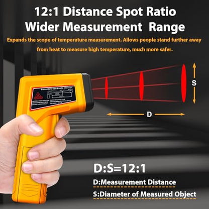 FKM Infrared Thermometer Gun Non-Contact Laser Temperature Gun -58°F~986°F | (-50°C~530°C) Adjustable Emissivity,Digital Thermometer Gun for Cooking,Oven,Griddle,Automotive,HVAC,Industrial,Not for Human - color: Yellow