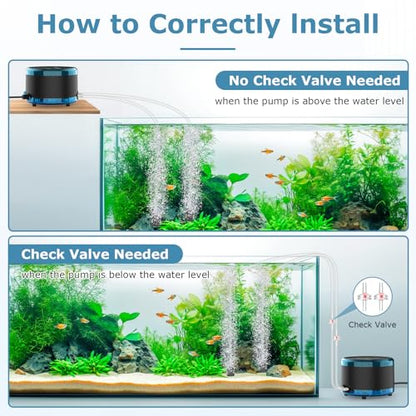 hygger Aquarium Air Pump Dual Outlet, Quiet Powerful Fish Tank Aerator 4W/8W, Adjustable Oxygen Pump with Air Stone, Bubbler for Fish Tank Up to 200 Gallon - size: 8W (Up to 200 Gallon)