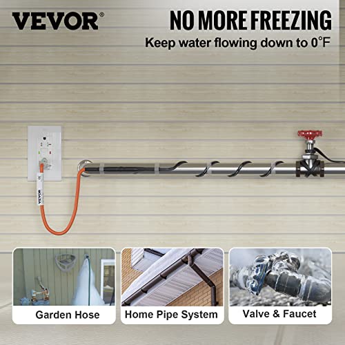 VEVOR Self-Regulating Pipe Heating Cable, 120-feet 5W/ft Heat Tape for Pipes Freeze Protection, Protects PVC Hose, Metal and Plastic Pipe from Freezing, 120V - size: 120 Feet