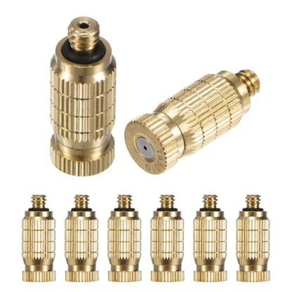 M METERXITY 8-Pack Brass Misting Nozzles, 0.031"/0.8mm Orifice Mister Nozzles Brass, High Pressure Spray Misting Nozzle Head for Outdoor Cooling System/Greenhouse/Landscaping [10/24 UNC] - size: 0.8mm
