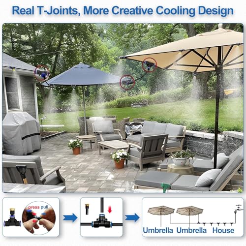 Pre-Assembled Misters for Outside Patio,Outdoor Misting System,50FT|15M. | Backyard Water Cooling Mist Kit for Garden,Greenhouse,Deck,Umbrella,Canopy,Pool,Porch,Trampoline,Park - size: 50FT-Pre-Flt