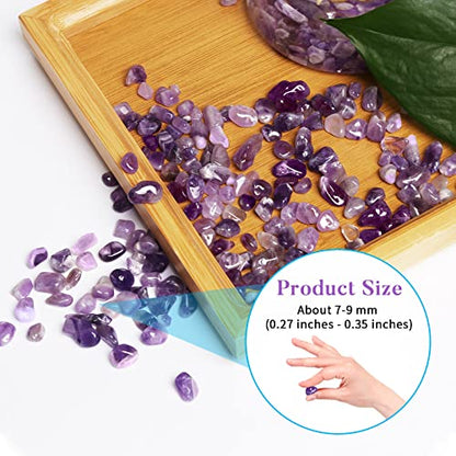 QICQDRAM Polished Gem Stones Rocks Amethyst Crystals Bulk Natural 1LB | Small Tumbled Stones Crystal Chips Bulk for Healing Crystals Fish Tank Gravel Vase Filler (405g/14.28oz) - color: Amethyst