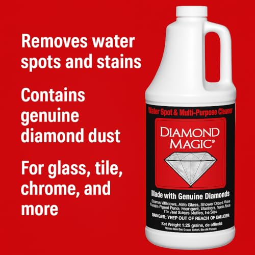 Hard Water Spot & Grime Remover Kit – Diamond Magic 40oz Cleaner + 4 Drill Scrub Brushes for Glass, Tile, Chrome, Fiberglass & More