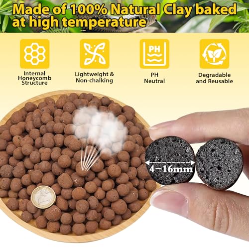 10 LB Organic Expanded Clay Balls Terrarium Substrate for Reptiles | Drainage & Humidity Control, Reusable Leca Balls for Bioactive Setups, Reptile Enclosures, Hydroponics, Aquaponics & Plants - color: 10LBS