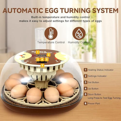 Nest I - 12 Egg Incubator for Beginners, Auto Egg Turning, Consistent Humidity with Auto-Refill Water Bottle & Stable Temp Control for Hatching Chicken, Goose, Duck, Quail, Pigeon, and Turkey - size: 12 Egg [Brown]