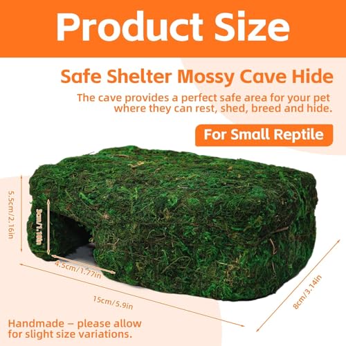 Small Green Reptiles Cave Hideout, Lizard Moss Hide | Safe Shelter, Handmade Snake Cave Hideout Hut for Themed Terrarium Ideal for Gecko Hamster Snake Rest & Hide