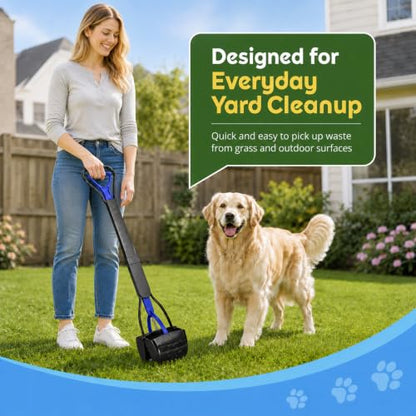 31inch Large Pooper Scooper for Dogs with Long Handle, Sturdy & Durable, Not Easy to Break, Lightweight & Easy to Use, Easy to Pick Up from Grass and Gravel | Less Bend Down, One-hand Operate Pick up for all Surface, Heavy Duty Poop Scooper for Large Medi