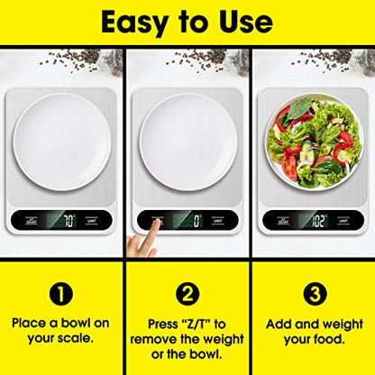 Mik-Nana Food Scale White, 22lb/10kg Digital Kitchen Scale Grams and oz for Baking Cooking and Weight Loss, 1g/0.04oz Precise Graduation, Easy Clean Stainless Steel - color: White