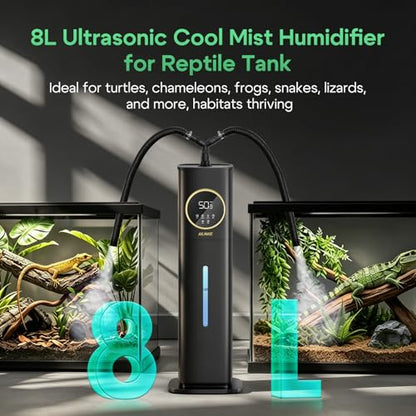 Reptile Fogger Humidifier 8L/2.1Gal, Humidifiers for Reptiles Tank | Humidifier for Plants Indoor, Reptile Fogger with Humidity Control, Humidity Probe, Expandable Hose, Terrarium, Grow Tent