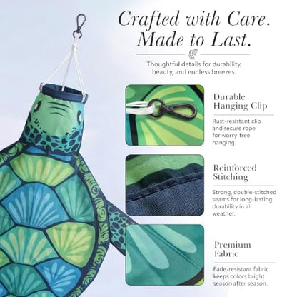 Madrona Brands Small Turtle Windsock 32 Inch | Durable Outdoor Hanging Wind Sock for Outside | Yard, Garden, Patio, Beach, Dock