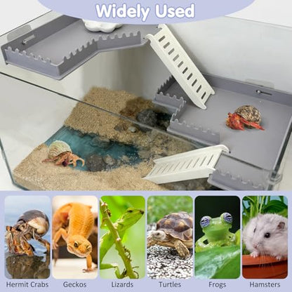 Hermit Crab Climbing Platform L-Shaped & M-Shaped Hermit Crab Climbing Toys with Ladder and Food Dish Habitat Tank Accessories for Reptiles Hamsters Geckos Small Lizards (Gray)