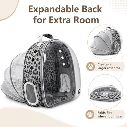 Expandable Cat Carrier Backpack with Bubble Window, Black and White | Breathable mesh, anti-collapse frame, side door, safety leash and escape-resistant zippers for vet visits and outdoor travel. - color: Black and White Animal