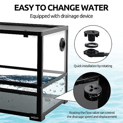 REPTIZOO 67 Gallon Large Turtle Tank Aquarium, 48"×18"×18" Tortoise Habitat Water-Land Ecological Turtle Tank with Drainage System Aquatic Aquarium - size: 48"×18"×18"