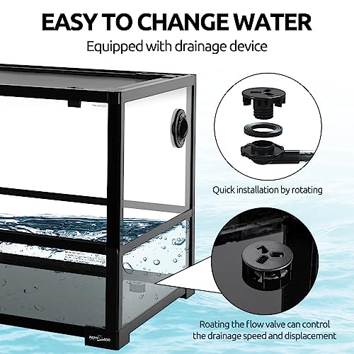REPTIZOO 50 Gallon Large Turtle Tank Aquarium, 36"×18"×18" Tortoise Habitat Water-Land Ecological Turtle Tank with Drainage System Aquatic Aquarium, Terrarium for Tree Frogs, Salamanders - size: 36"×18"×18"