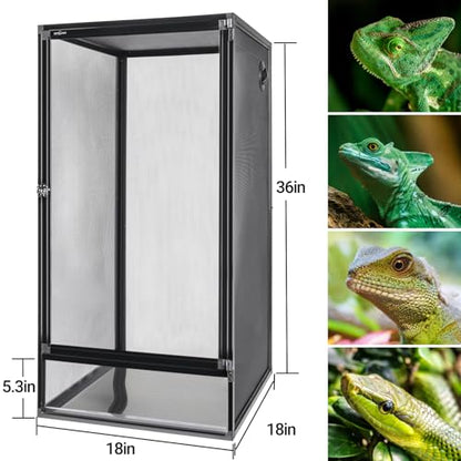 REPTI ZOO 18" x 18" x 36" Reptile Tank, Deluxe Foldable Screen Cage, 50 Gallon Vertical Terrarium with Fogger & Cable Pass, Tall Enclosure for Chameleon, Tree Frog, Crested Gecko, Arboreal Reptiles - size: 18" X 18" X 36"