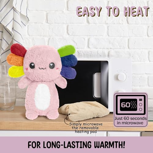 Rainbow Axolotl Microwavable 1.5 lbs Unscented Heating Pad for Women and Kids- Cute Soft Cozy Pillow Plush Heatable Warm Stuffed Animals - Kawaii Hot and Cold Plushie- Axolotl Gifts for Girls and Boys - style: Rainbow Axolotl