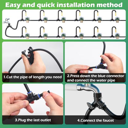 Drip Irrigation System 100 FT with 32 Nozzles, 360° Adjustable Bendable Garden Watering Misting System for Greenhouse, Yard, Lawn, Plant, Garden, 1/4 inch Hose (OD: 6mm) - color: 100 ft PU hose (1/4 in OD, 6mm)